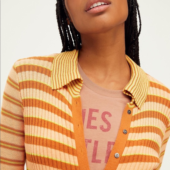 FREE PEOPLE VISTA CARDI STRIPED RIBBED MIDI DRESS